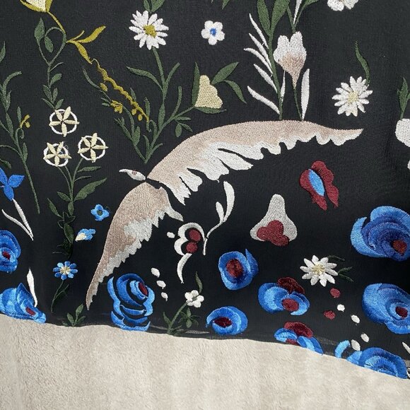 Alice + Olivia Eleonora Dress M Silk Embroidered Floral Bird Flare Sleeve Fairy - Picture 11 of 16